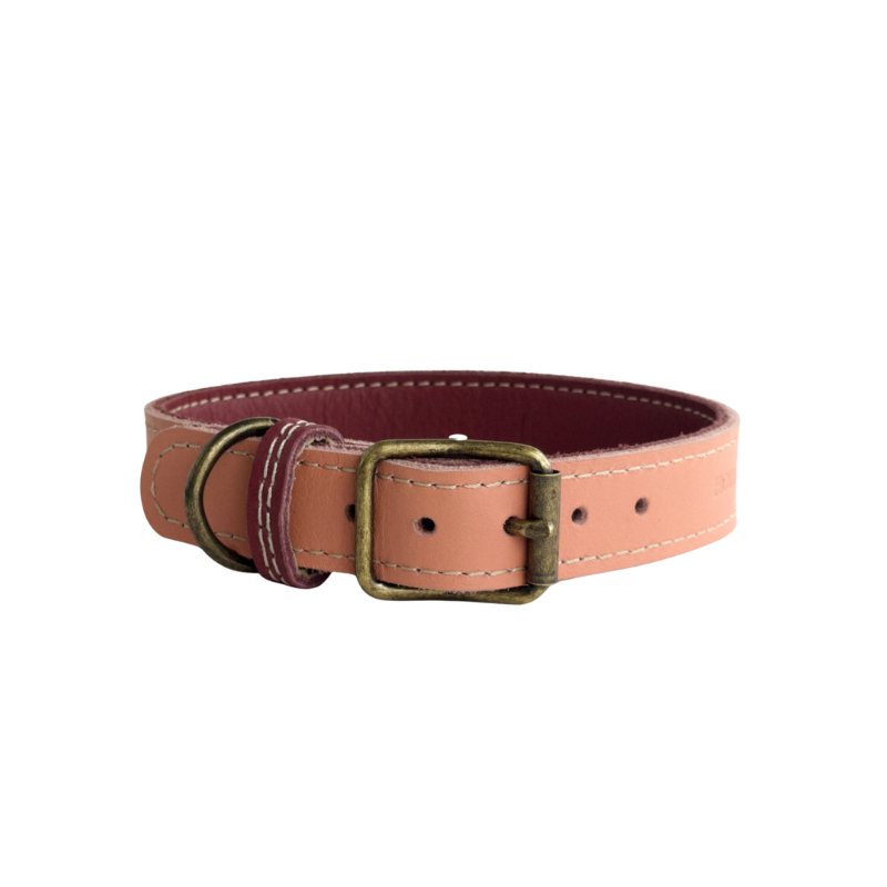 Rose Pink Leather Dog Collar