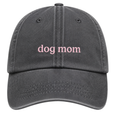 Load image into Gallery viewer, Gray cap with 'dog mom' embroidered in pink on a white background
