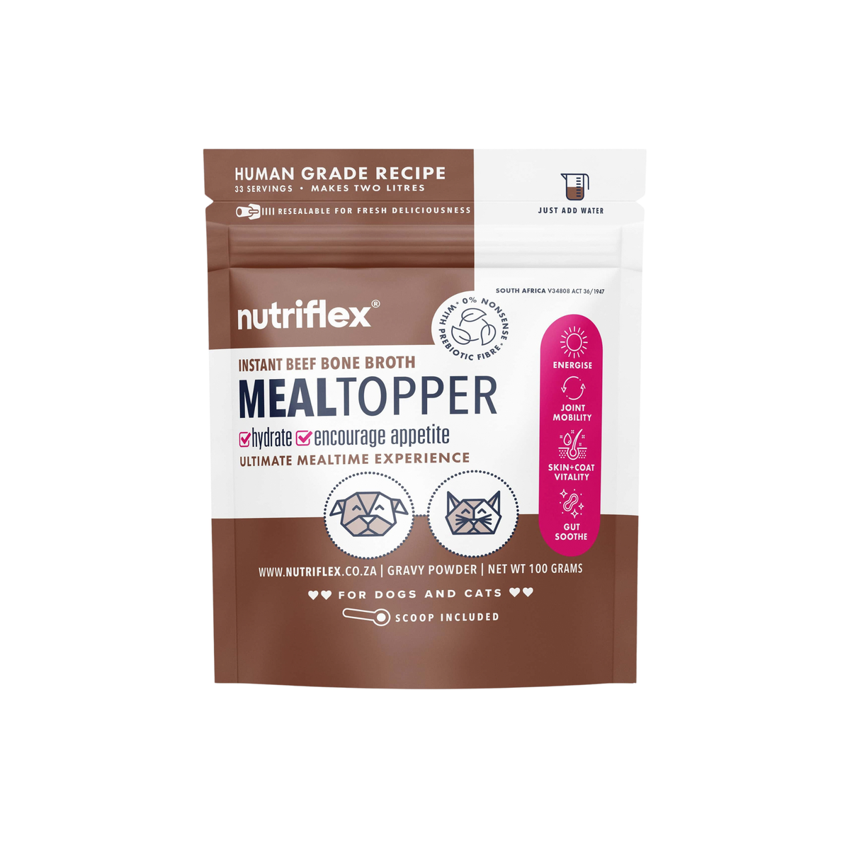 NutriFlex Instant Beef Bone Broth for Dogs & Cats, 100 g