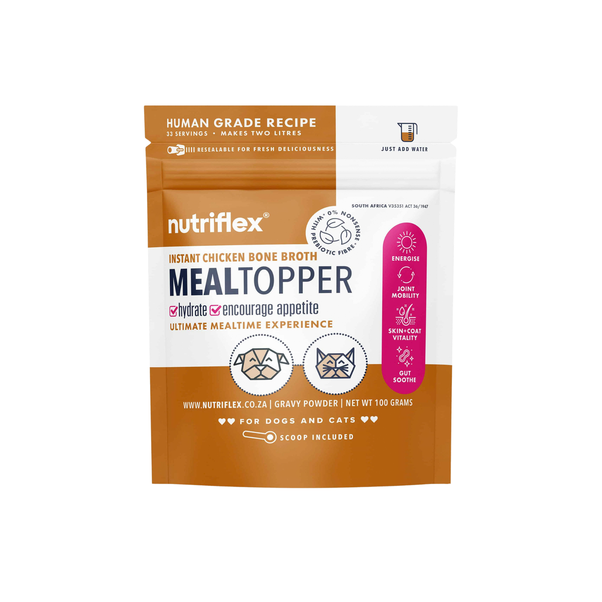 NutriFlex Chicken Bone Broth Meal Topper for Dogs & Cats, 100 g