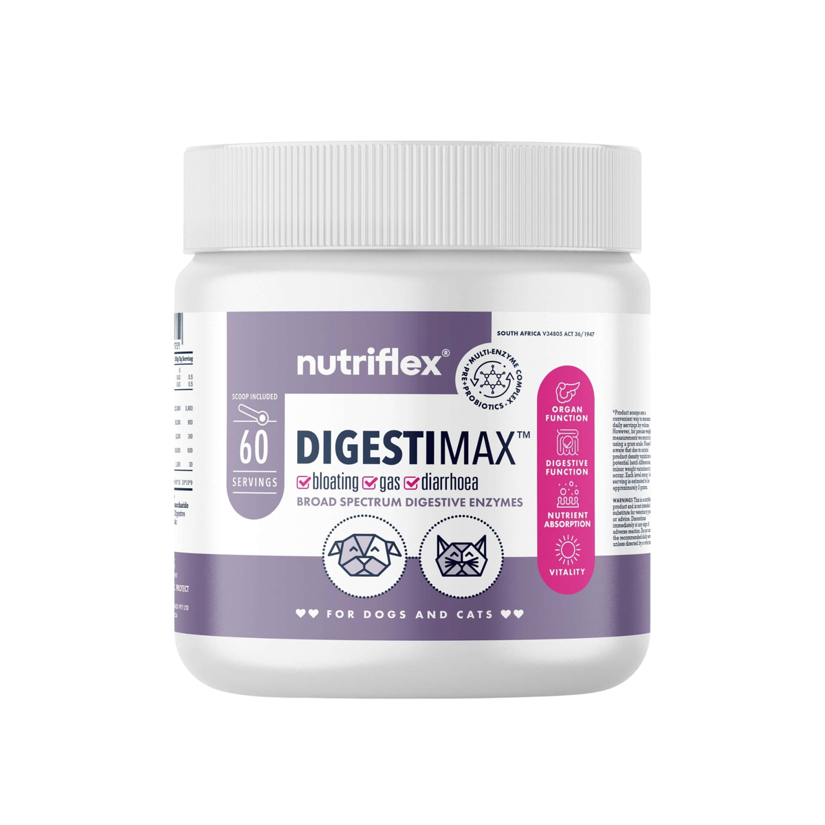 NutriFlex DigestiMax Extra-Strength Probiotics for Dogs & Cats, 180 g