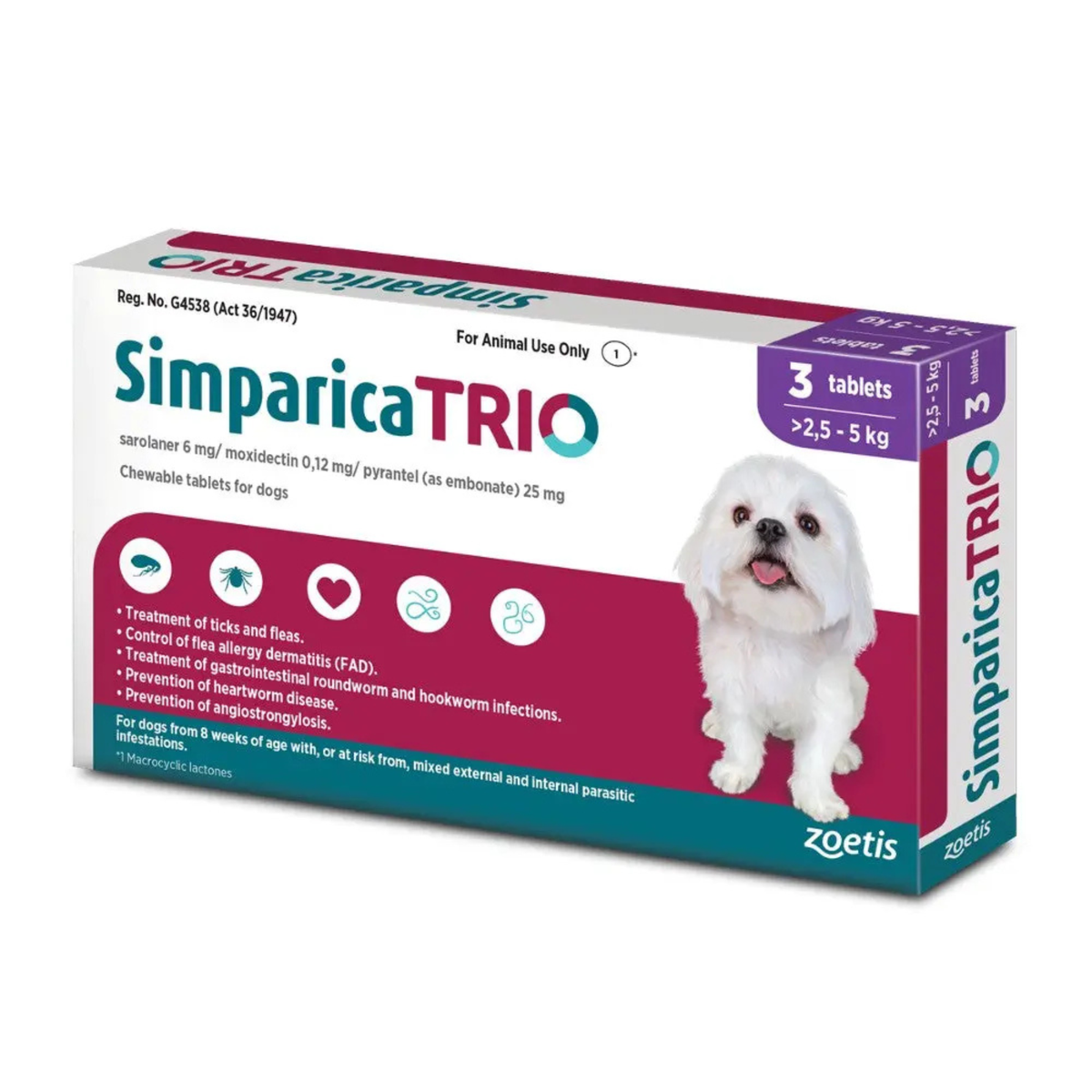 Simparica Trio Flea, Tick & Worm Chews for Dogs