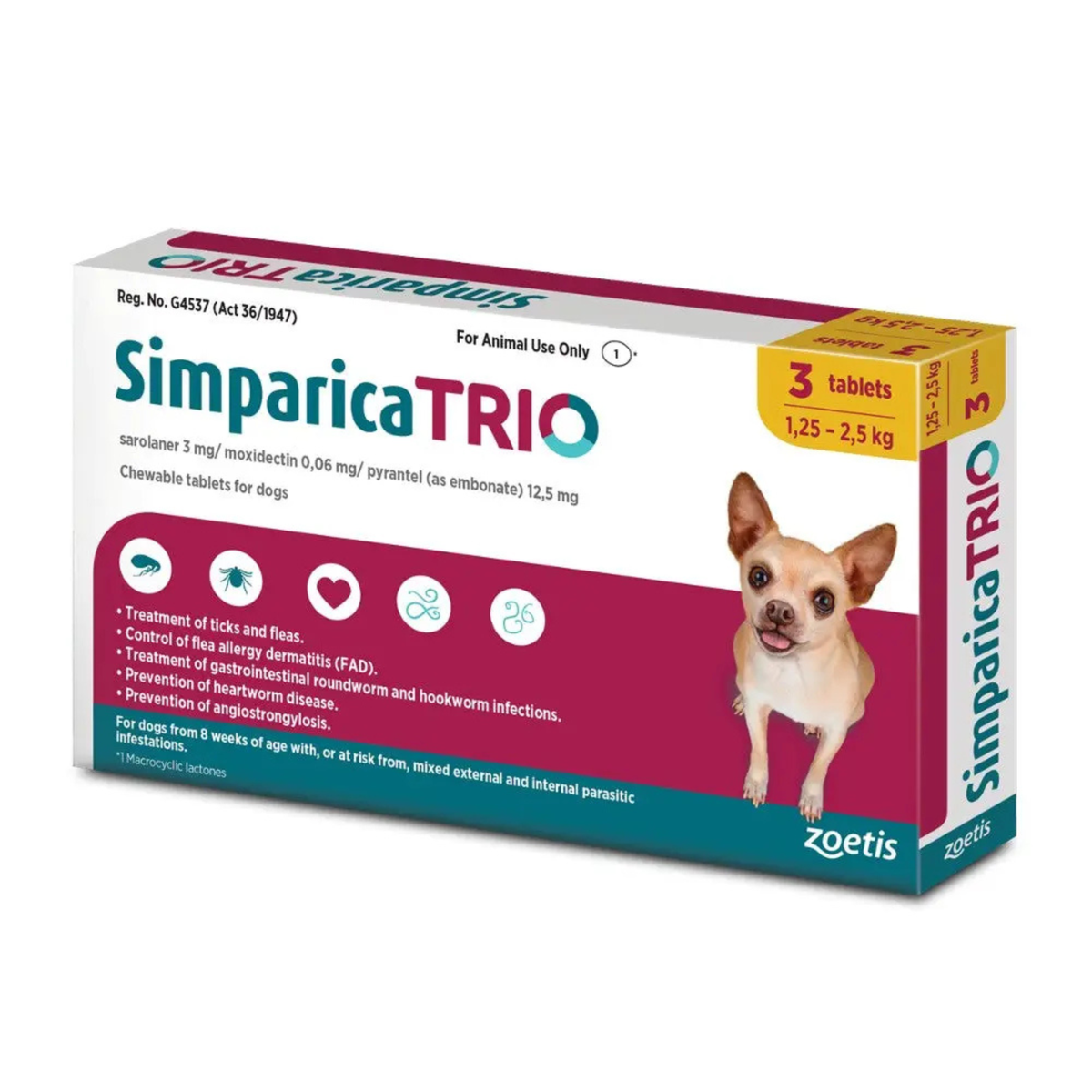 Simparica Trio Flea, Tick & Worm Chews for Dogs