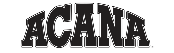 The word 'ACANA' in a bold arched collegiate-style font, filled with a dark navy or black color and outlined in white, centered on a plain white background.