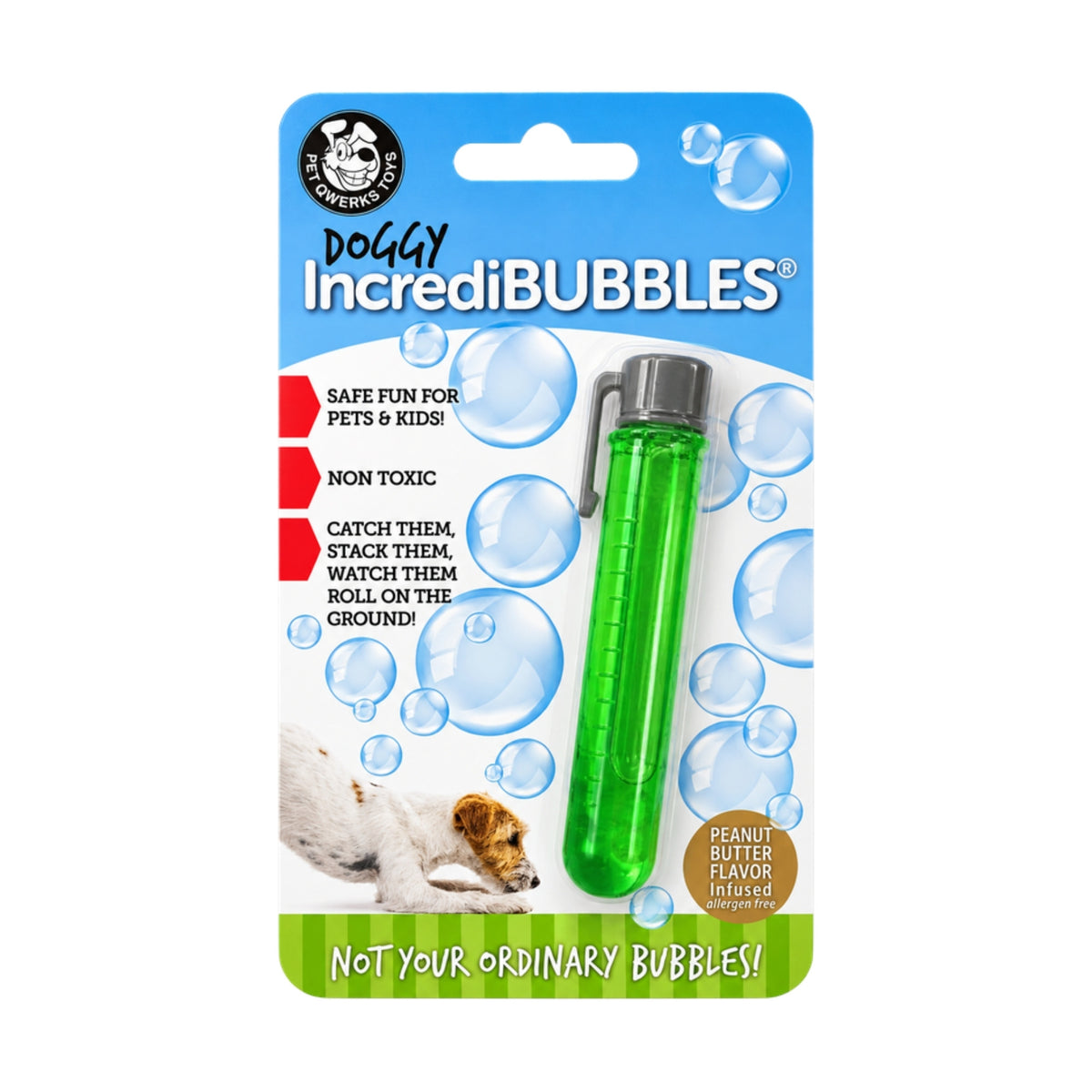Small Pet Qwerks Doggy IncrediBubbles peanut butter bubbles in a blister pack