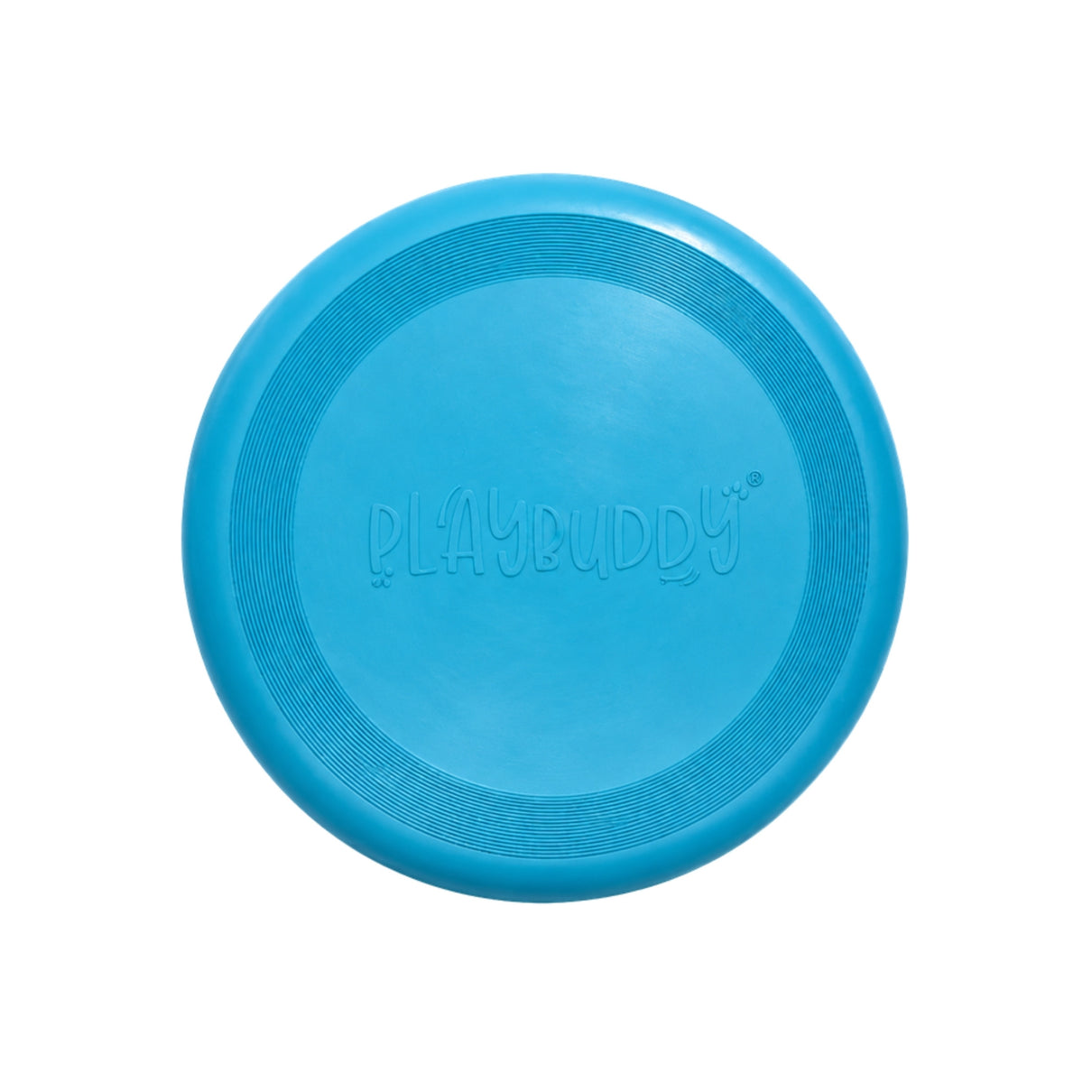 Blue PlayBuddy rubber frisbee dog toy