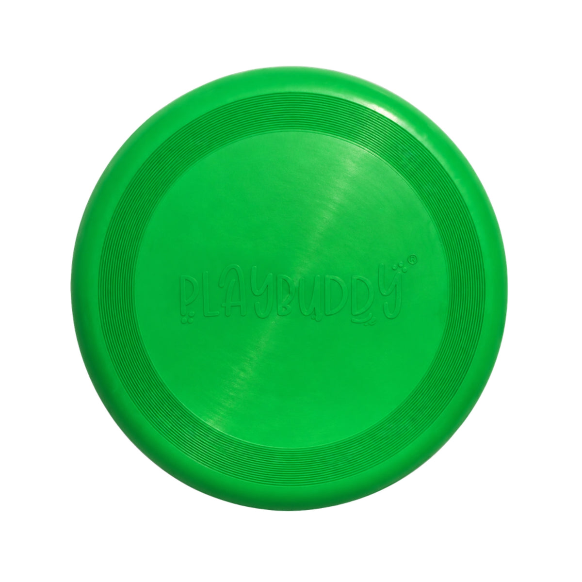 Green PlayBuddy rubber frisbee dog toy
