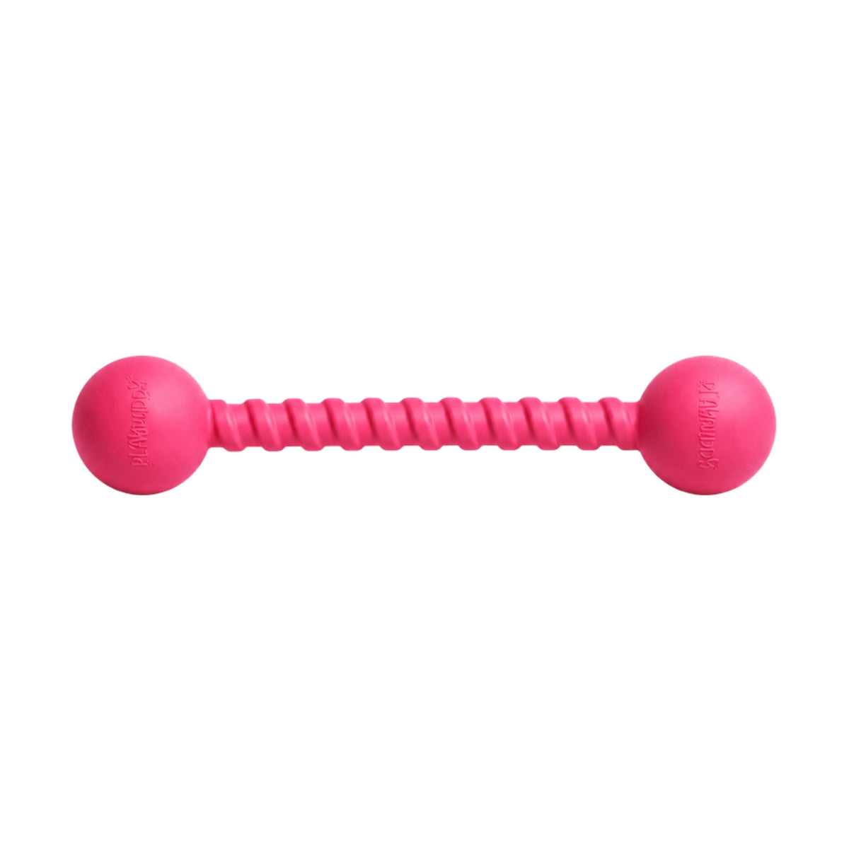 Pink PlayBuddy Twizzoo rubber tug and fetch dog toy