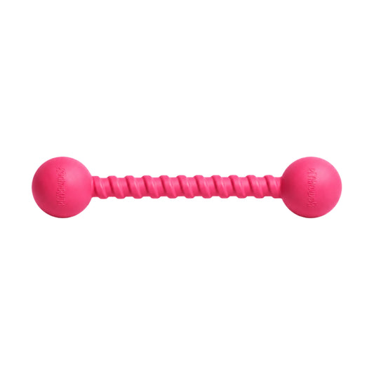 Pink PlayBuddy Twizzoo rubber tug and fetch dog toy